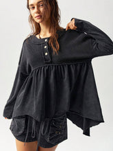 Oversized Vacation Knit Drop Shoulder Round Neck Asymmetrical Hem Washed Women T-Shirt
